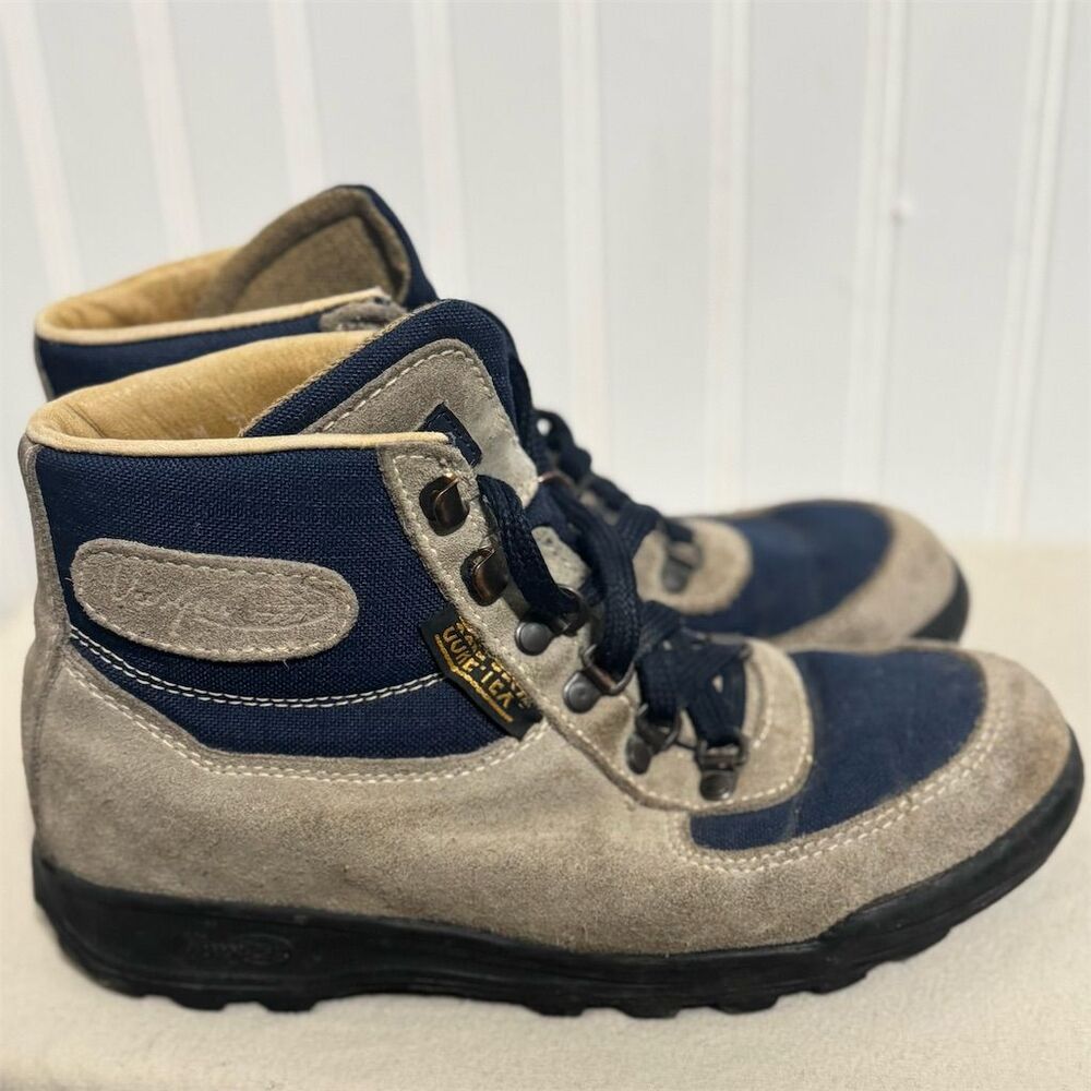 Vintage Vasque Gore-Tex Hiking Boots Gray Navy‎ Suede Skywalk Made Italy 7.5M - Picture 4 of 8